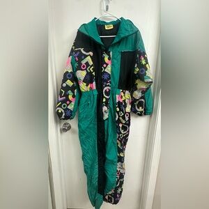 80s 90s Colorful abstract pattern vintage one piece winter snow ski jumpsuit